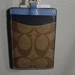 Blue Coach signature print ID lanyard NWT